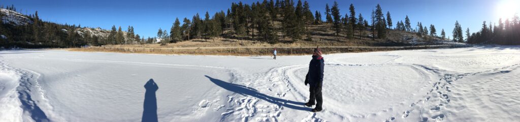 Standing on location at the Basque Lakes.